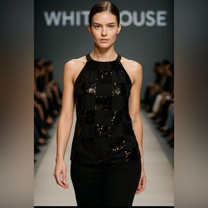 White House Black Market Sequin Checkered blouse